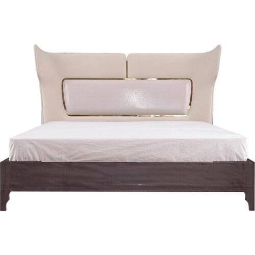 Postmodern light luxury solid wood leather double bed bedroom European embracing bed screen wedding bed furniture