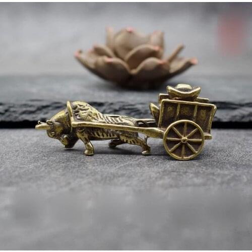 Retro Ornament Bull Pull Vehicle Figurines Pure Copper Chinese Folk Feng Shui Crafts Home Decoration Accessories Bring Good Luck