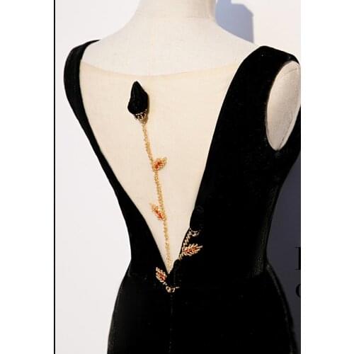 Luxury black velvet mermaid V neck veil flower dress Renaissance gown royal queen cosplay