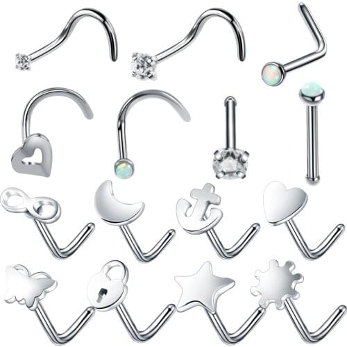 1PC Fashion Steel Nose Studs Screw Piercings Daith Gem Piercing de Nostril Earring Cartilage Body Jewelry of Woman Gilrs