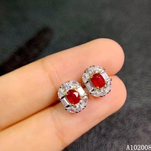 KJJEAXCMY fine jewelry 925 sterling silver inlaid natural ruby ear studs lovely ladies earrings support testing