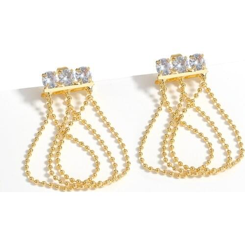 AENSOA Shiny Crystal Gold Metal Tassel Drop Earrings For Women 2021 Luxury Geometric Rhinestone Earring Pendant Wedding Jewelry