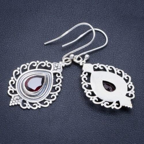 Natural Garnet Handmade Unique 925 Sterling Silver Earrings 1.75" A2273