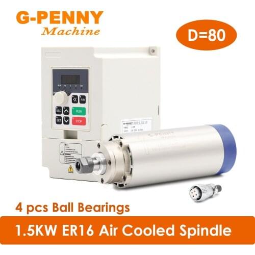 Air Cooled Spindle 1.5KW ER16 CNC Spindle Motor 220v 4 PCS bearings Wood working spindle & 1.5KW QL Inverter & 80mm Bracket