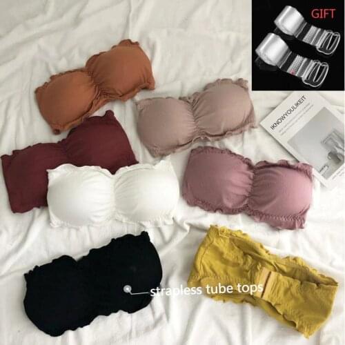 SP&CITY Colored Cotton Invisible Strapless Tube Tops Women Lace Pad Bras Summer Student Girl Breathable Tank Bra Female Lingerie