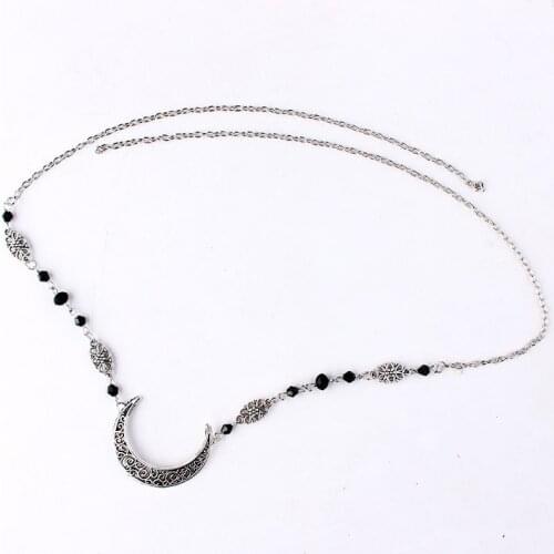 Bohemian Crystal Head Chain Moon Head Chain Retro Gold Crescent Moon Forehead Chain Crystal Headband Prom Hair Jewelry for Women