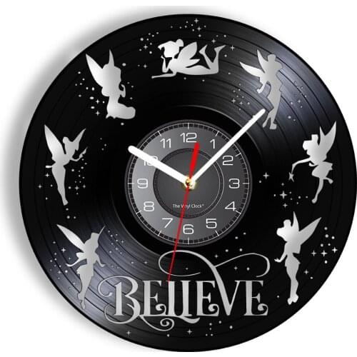 Believe In Angel Fairies Wall Clock Guardian Angelhood Fantasy Baby Room Decor Fairy Tale Vintage Vinyl Record Timepieces Watch