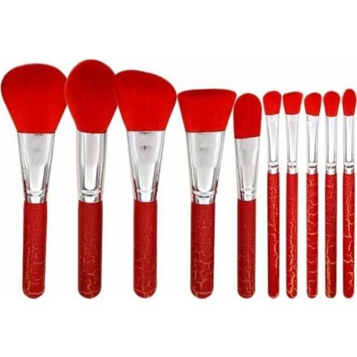 High quality 10pcs red soft synthetic hair wooden handle makeup brush set cosmetic brushes kits