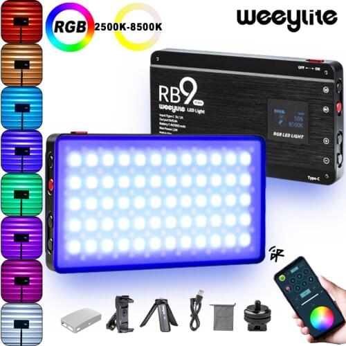 Weeylite RB9 Portable RGB LED Video Light Built-in 3000mAH Battery CRI 95 Pocket Fill Light 2500-8500K Mini with Portable Tripod