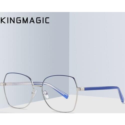 KINGMAGIC anti blue light cat eye glasses frame women vintage metal gold pink female prescription glasses for computer