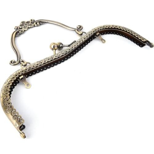 Women 20.5cm Vintage Purse Frame Clutch Bag Clasp With Handle DIY Hardware Accessories Knurling Bronze Silver