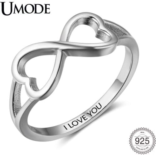 UMODE New Hollow 925 Sterling Silver Romantic Heart Rings for Women Double Hearts Eternity Silver Ring Jewelry Bijoux ALR0816