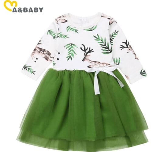 2-7Y Christmas Dress For Girls Cute Deer Tulle Tutu Dress Children Girls Party Birthday Dress Xmas Girl Dress DNOV