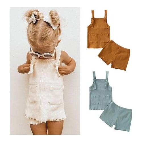 Summer Infant Baby Boys Girls Clothes Ribbed Knitted Sleeveless Pocket Vest Tops+Shorts Toddler Newborn Soft Tracksuits Outfits