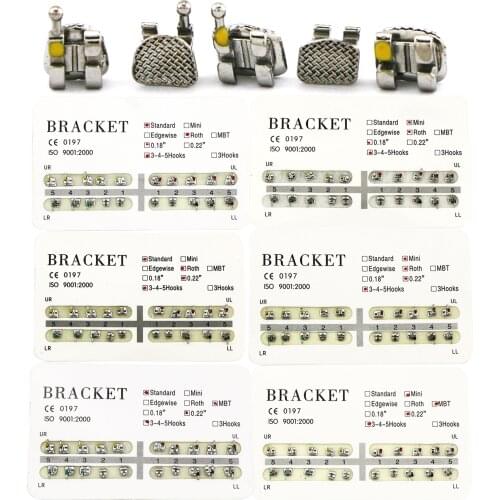10Packs/200Pcs Dental Orthodontic Metal Bracket Braces Mini Standard Roth MBT 0.022 Slots 345 Hooks
