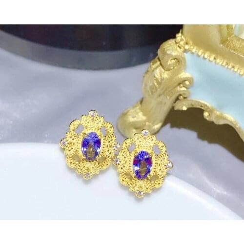 100% Natural and real Tanzanite Earring 925 sterling silver Fine jewelry For Wedding