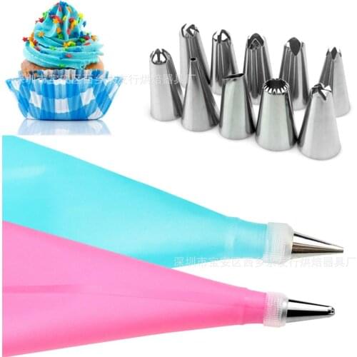 12 PCS/SET Silicone DIY Icing Piping Cream Pastry Bags +10X Nozzle Set Cake Decorating Tool H810