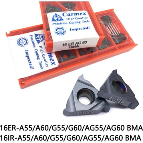 10PCS Carmex 16ER 16IR AG60 A60 G60 AG55 A55 G55 BMA CNC threaded carbide blade Lathe Cutter tools