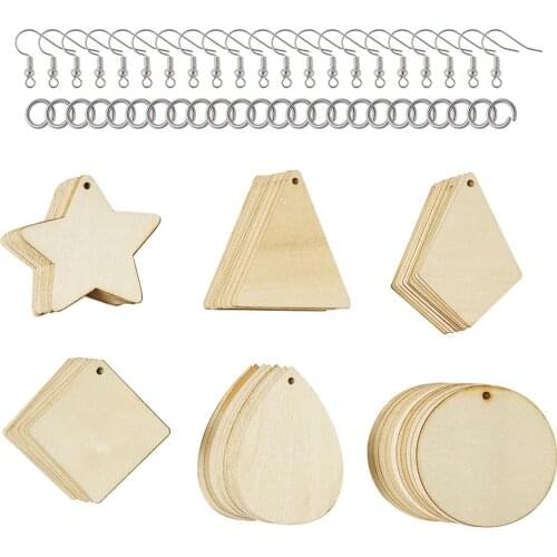 180pcs/set DIY Dangle Earring Making Unfinished Blank Wood Pendants, 304 Stainless Steel Jump Rings and Brass Earring Hooks