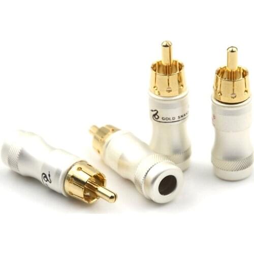 2pcs DIY Gold Snake Male Audio Video Connector Gold Adapter for Cable DIY Gold Snake RCA HIFI Goldplated Audio Cable RCA Plug