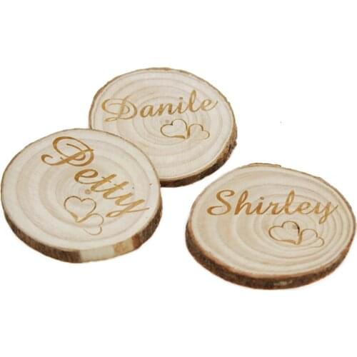 20pcs Personalized Nature Wood Table Place Name Cards Engraved Log Slices Discs Crafts Wedding Centerpieces Decor Party Seats