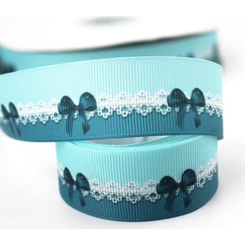 9mm/16mm/22mm/25mm/38mm/75mm Blue bow print grosgrain ribbon 10/25/50yards DIY gift wrap sewing wedding decor ribbon