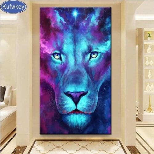 Large Fantasy Astrologie Lion 5d diy Diamond Painting cross stitch full square round diamond embroidery Color Starry Sky Animal