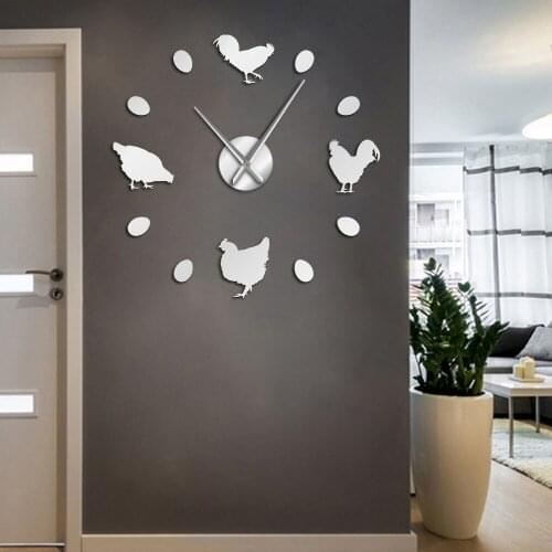 DIY Large Wall Clock Farm Chicken And Fresh Farm Eggs Farmhouse Rustic Wall Decor Kitchen Frameless Wall Watch Mirror Stickers
