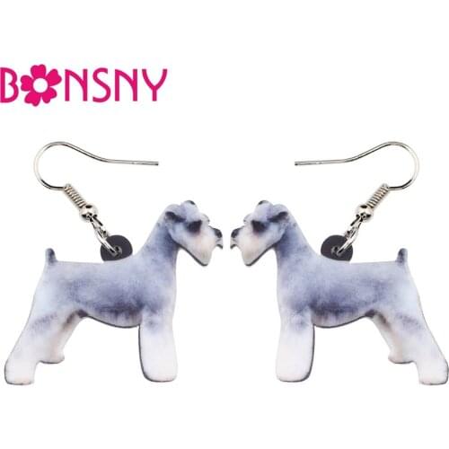 Bonsny Statement Lovely Schnauzer Dog Earrings Big Long Drop Dangle Animal Novelty Acrylic Cheap Jewelry For Girls Women Ladies
