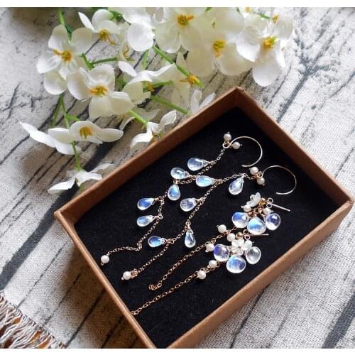 ICNWAY Natural Moonstone 6-8mm Waterdrop Gemstone Beads 925 Sterling Silver Hook Earring