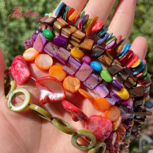 Natural Ring Coin Square Shell Loose Natural Stone Beads For DIY Necklace Bracelet Jewelry Making Spacer Strand 15"Free Shipping