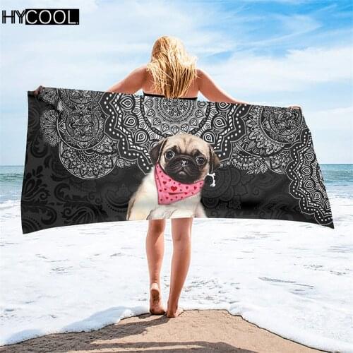 Microfiber Quick-Drying Towels Mandala Pug Dog Pattern Printing Women Men Kids Beach Swimming Bathing Towels Soft Toallas