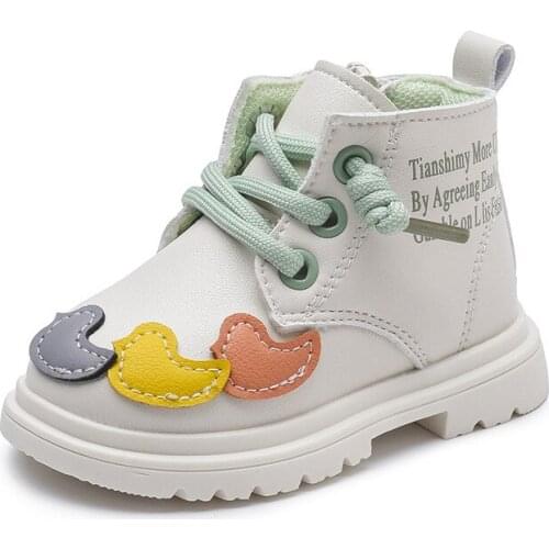Childrens Martin Boots Autumn and Winter High Top Boys' and Girls' Soft Bottom Warm Leather Boots Leisure Korean Toddler Shoes