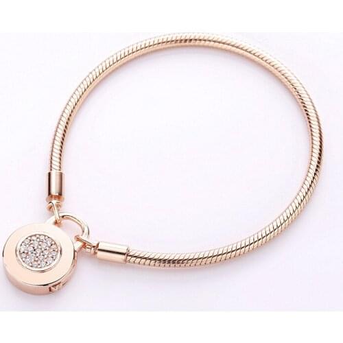 S925 Sterling Silver Rose Gold Smooth Oath Snake Bone Chain Fit European Charm Bracelets Women DIY Jewelry