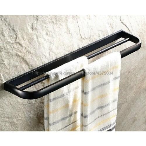 Bathroom Double Towel Rails Holder Bars Rack Brass Wall Mounted Black Oil Rubbed Nba191