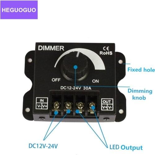 DC12V-24V LED Dimmer 30A 360W-720W Adjustable Brightness Lamp Strip Light Driver Single Color LED Controller 5050 3528 LED Strip