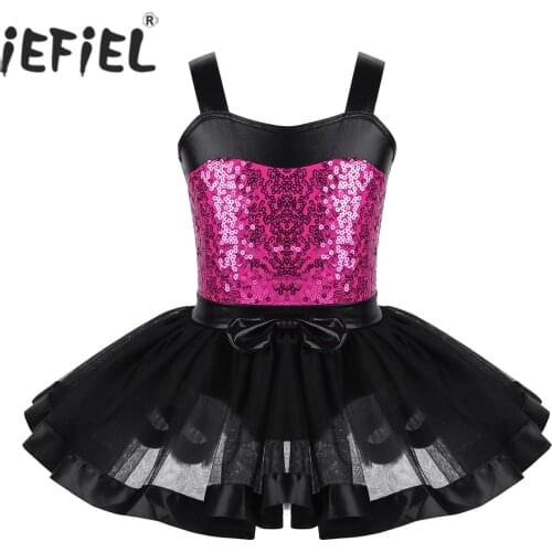 IEFiEL Teen Kids Ballet Tutu Dress Sequined Ballerina Contemporary Dance Costumes Gymnastics Leotard for Girls Classique Dress