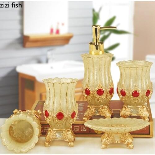 European Style Wash Tools Toothbrush Cup Toothpaste Holder Shower Gel Bottle Soap Dish Resin Bathroom Decoration Accessories Set