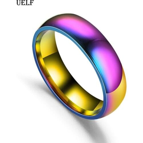 Uelf Mens Womens Rainbow Colorful LGBT Ring Stainless Steel Wedding Band Lebian & Gay Rings Drop Shipping
