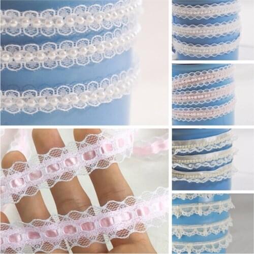 10M/lot Variety white yellow beige pink beaded lace Princess garden dress costume hair baby clothing accessories SC683