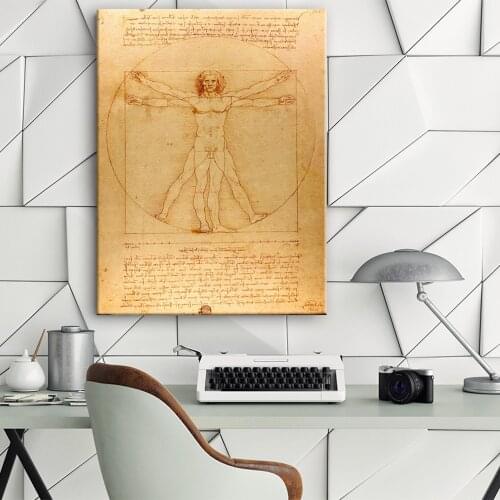 Leonardo Da Vinci Manuscript Pictures Vitruvian Man Posters Nostalgic Vintage HD print Wall art Home Decoration Canvas Paintings