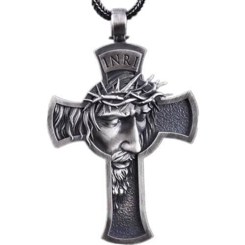 Mens Pendant Simple Crown Of Thorns Jesus Cross Necklace Mens Jewelry Religious Savior Retro Pendant Necklace Accessories