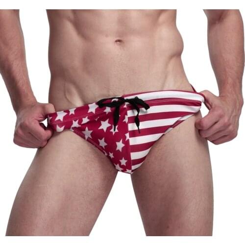 Men Summer Comfy Bikini Swim Shorts American Flag Print Swimwear Elastic Drawstring Waist Soft Briefs Shorts for Beach,Surfing