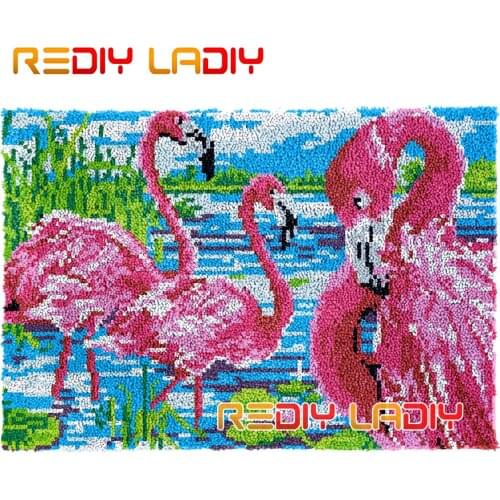 Latch Hook Rug Kit Three Flamingo Plush Wall Tapestry DIY Carpet Rug Thick Yarn Arts Cushion Crochet Floor Mat Home Decor Giftss