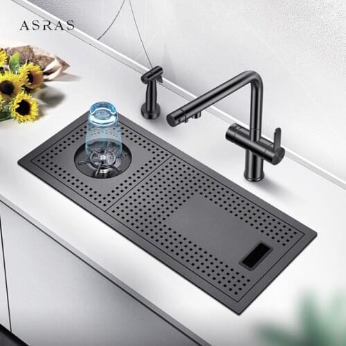 Nanometer Black Cup Washer Hidden Sink 304 Stainless Steel 4mm Thickness Embed Handmade Sink For Milk Tea Cafe Fast Food Shop