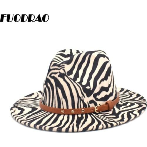 FUODRAO New Autumn Winter Fedoras Women Wool Hats Fashion Print Jazz Hat Men Wide Brim Gentleman Elegant Cowboy Cap BM16