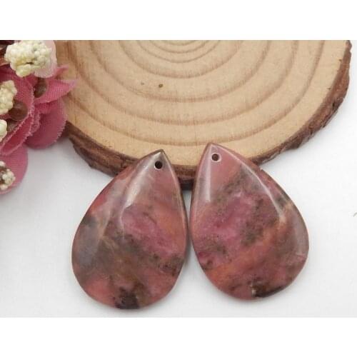 New design,Handmade Semiprecious Stone Rhodonite Drop type Earrings Pair 30x20x5mm12.3g