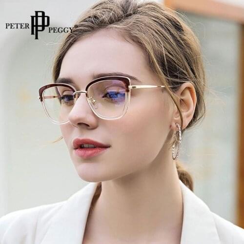Fashion Anti Blue Light Optical Glasses Frames Round Cat Eye Women Men Prescription Glasses TR90 Blue Light Computer Eyeglasses