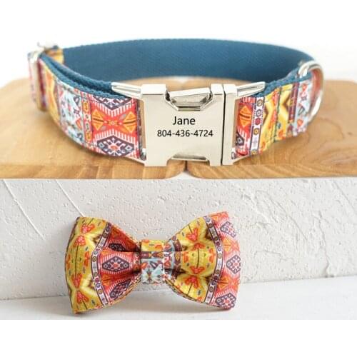 Dog Collar Personalized Engraved Custom Adjustable Puppy Cat Collars Bow Tie Small Medium Large Big Dog Collars Nylon Bowknot