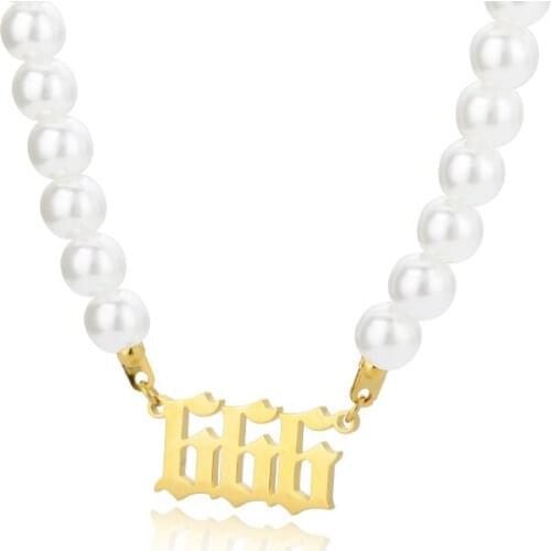 Simulated Pearl Angel Number Necklaces 111 222 333 444 555 777 888 999 666 Stainless Steel Necklace Choker Minimalist Jewelry